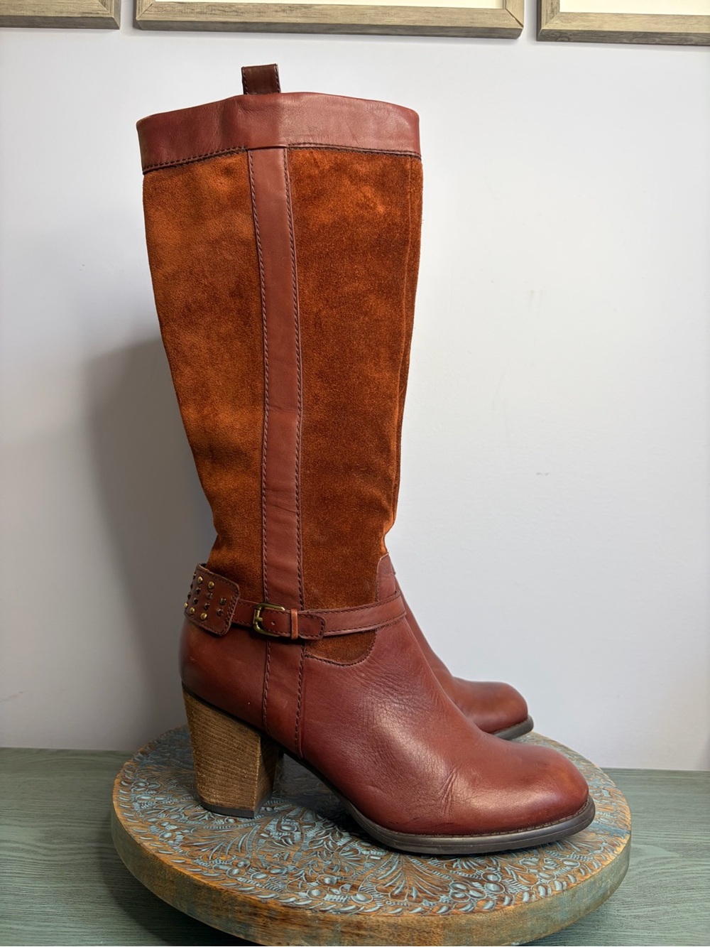 Like New! Naturalizer Cognac Suede Leather Knee High Heeled Boots size 12 - Picture 11 of 14